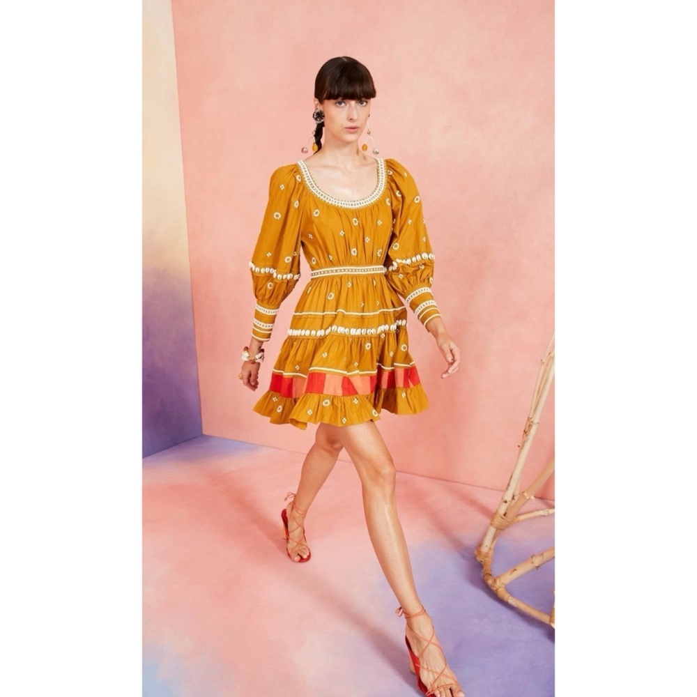 Ulla Johnson Adama Shell Beaded Mini Dress 8 Ochre